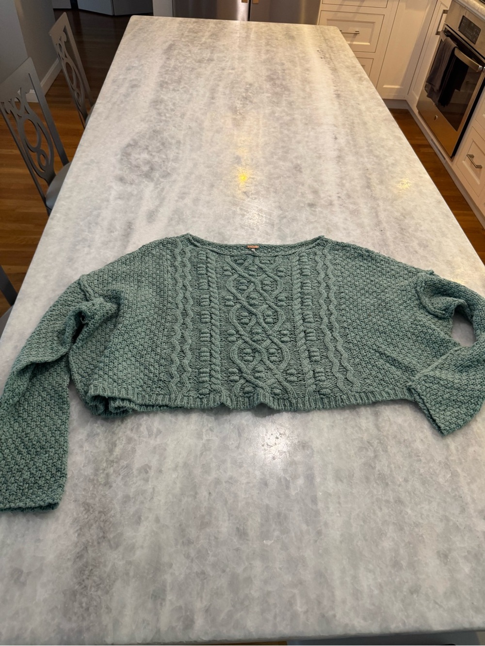 Free People Changing Tides Spruce Green Cropped Cable-Knit Sweater